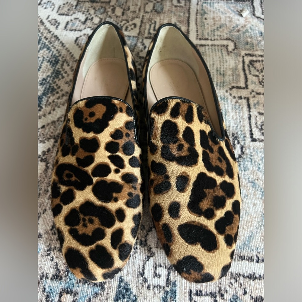 J crew leopard driving loafers leather 8.5